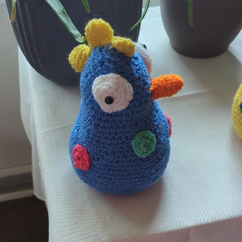 Handmade Blue Crochet Small Pet Toy with Colorful Accents